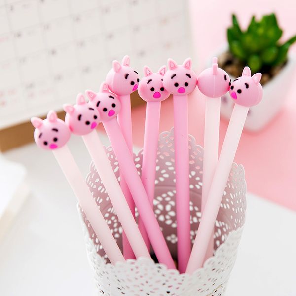 

3 pcs piggy gel pen cute pen stationary kawaii school students black gel ink office suppliers kids gift office supplies