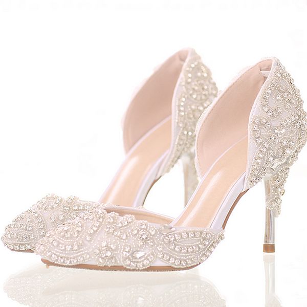

new arrival rhinestone crystal wedding shoes sewing bridal shoes pointed toe high heel gorgeous party prom shoes bridesmaid shoe, Black