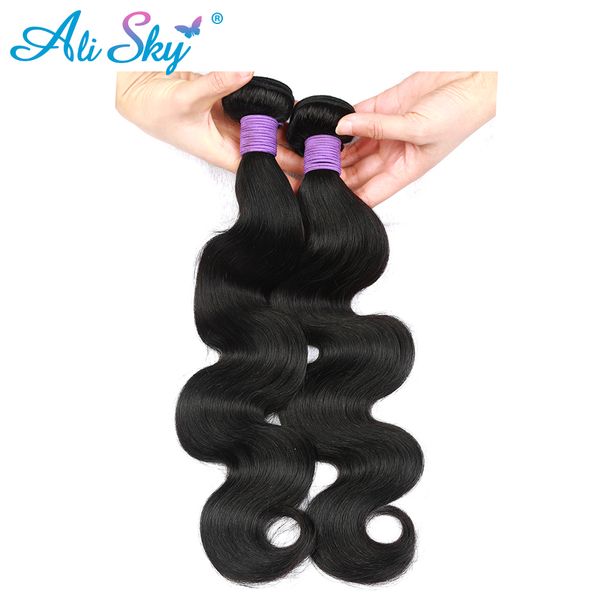 

ali sky peruvian body wave hair 100% thick human hair bundles 8-26inch weaves can buy 3/4 bundles black non remy extensions, Black;brown
