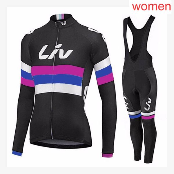 Liv Team Cycling Manga Longa Jersey (BIB) Calças Conjuntos Mulheres Bicicleta Roupas Quick-Seco Poliéster MTB Bicicleta Desgaste Ao Ar Livre Sportsy21040711