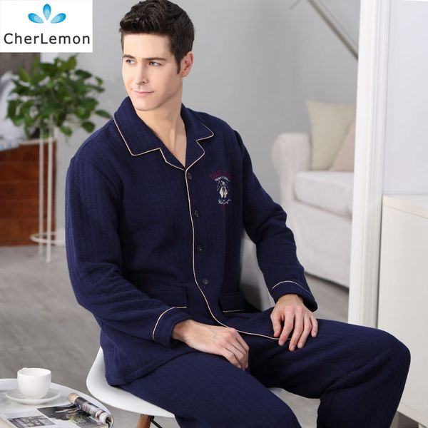 

autumn cotton warm men pajamas set long sleeve thick winter pijima sleepwear casual lounge male nightwear plus size -4xl pyjima, Black;brown