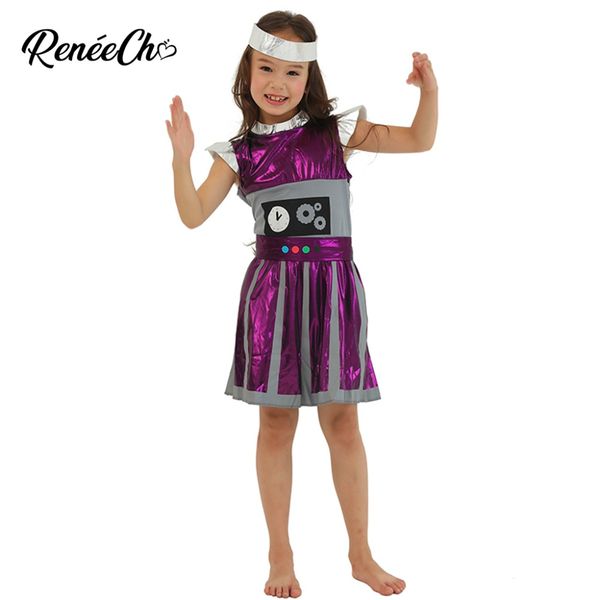 

2018 halloween costumes for children girls outer space cutie costume astronaut costume kid purple robot alien cosplay, Black;red