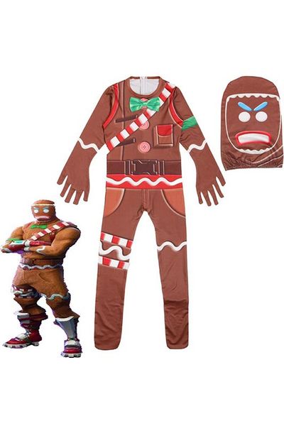 

children's gingerbread man cosplay costume party halloween christmas costume for kids brithday gift boy's fancy jumpsuits mask, Black;red