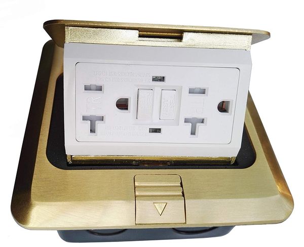 

pop up floor box counterbox w/20a gfi receptacle electric outlet - decora - brass