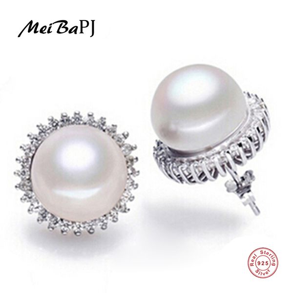 Sterling Silver 11-12mm Black Freshwater Cultured Button Pearl Stud Earrings