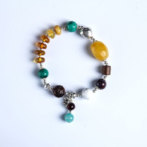 

pure natural amber bracelet full of honey chicken yellow old wax bead multi-turn diy hand string female models br3011, Golden;silver