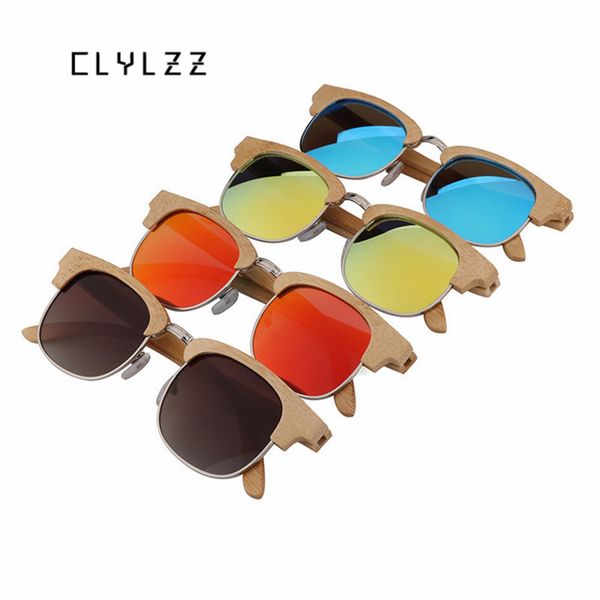 

clylzz 2018 fashion wood auti-uv semi rimless half frame sunglasses for women men eyewear, White;black
