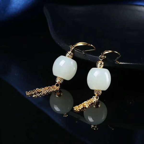 

hetian baiyu silver drop earrings new bead drop earrings h19#, Golden;silver
