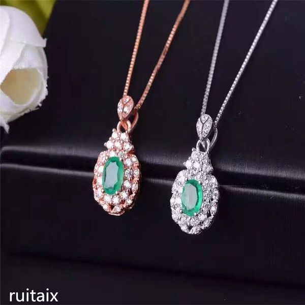 

kjjeaxcmy boutique jewels s925 sterling silver natural emeralds necklace inlaid jewelry female style gem pendant