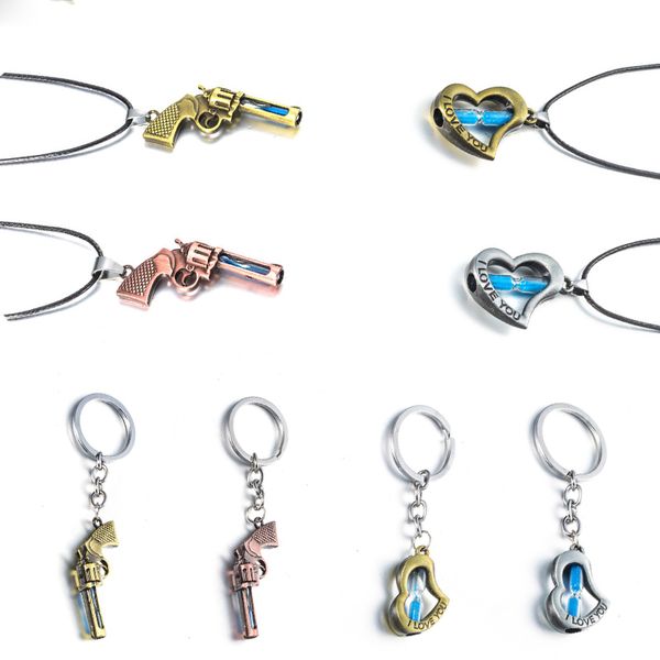 

unique gun colt weapon shaped pendant necklace jewelry trendy love heart hourglass rope chain keychain trinket jewelery toka, Slivery;golden
