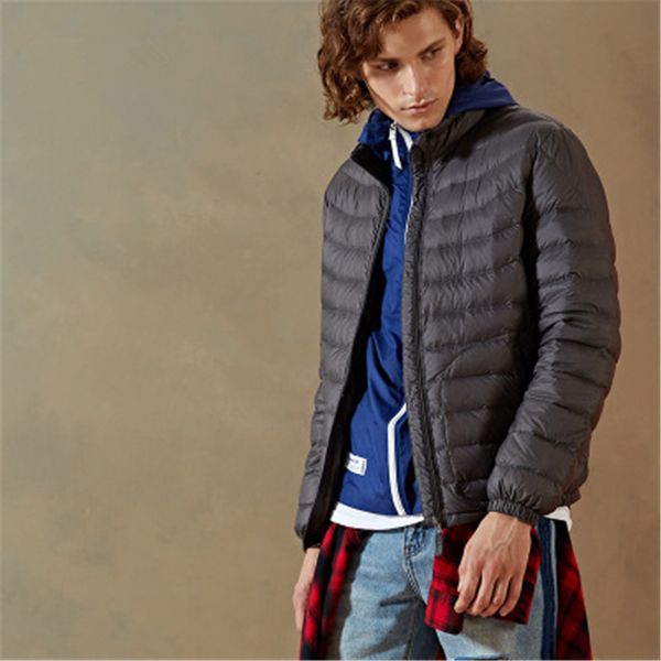 

высокое качество вниз новый осень зима человек утка вниз куртка ультра легкий тонкий плюс размер весна куртки мужчины стенд воротник верхняя, Black