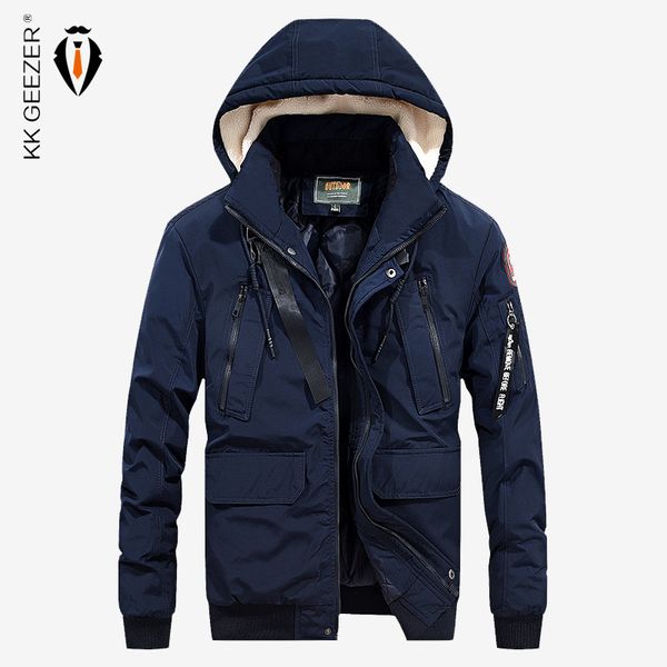 

2018 winter jacket men cashmere fleece warm windbreaker army hooded slim parka coat bomber jackets business new classic, Black