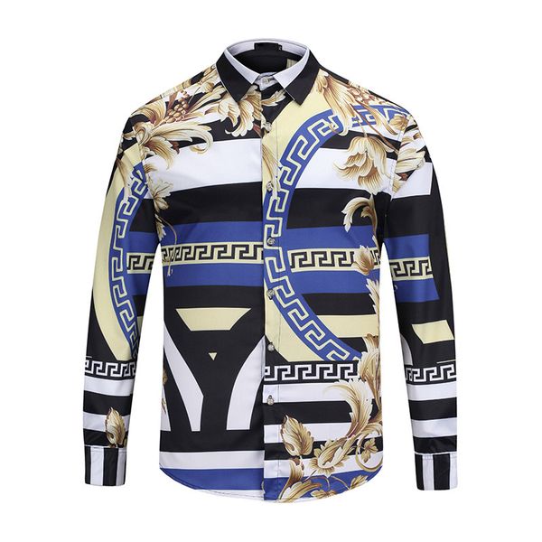 

new fashion men's shirts gold floral print men dress shirt pattern slim fit shirts for mens medusa casual business shirts clothing, White;black