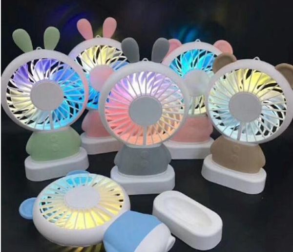 

Summer cartoon rabbit bear panda led light mini u b fan handheld portable u b lanyard fan for children tudent kid hipping