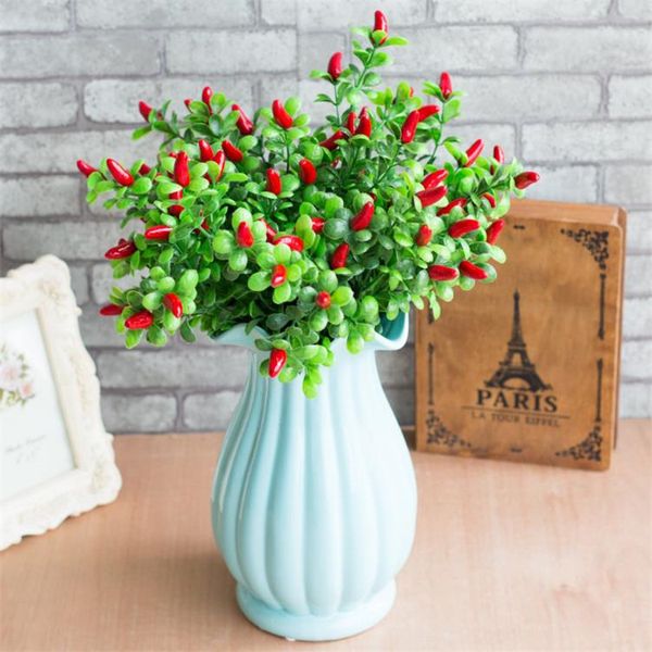 Fake Red Pepper Bunch (7 cabeças / peça) Simulação Pimenta De Espuma para Casa de Showcase Do Casamento Plantas Decorativas Artificiais