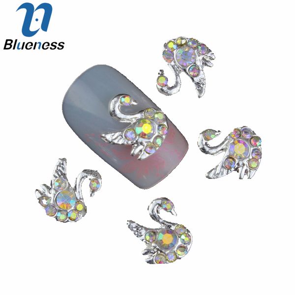 

10 pcs/lot 3d beauty swan design stud supplies crystal ab rhinestones for manicure diy charms nail art decorations tn925, Silver;gold
