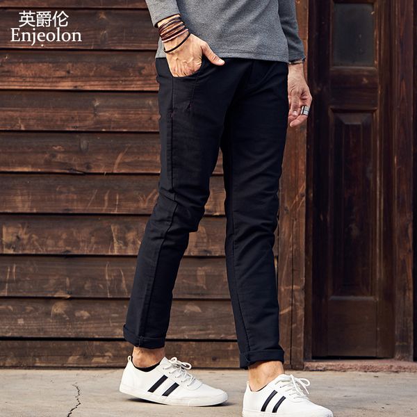 

enjeolon brand cotton straight long trousers pants casual fit pants man black blue male plus size k6712