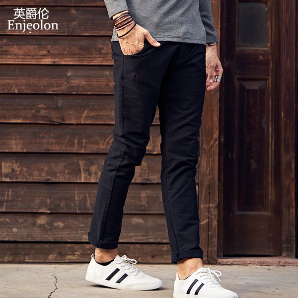 

enjeolon brand cotton straight long trousers pants casual fit pants man black blue male plus size k6712