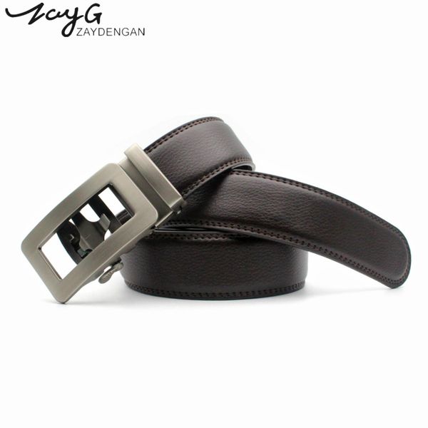 

zayg men fashion simple brown alloy automatic buckle casual leather luxury belts male belts men metal jeans ceinture homme, Black;brown