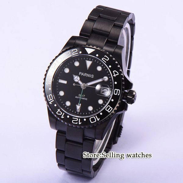 

40mm black dial gmt style pvd case ceramic bezel sapphire glass automatic watch, Slivery;brown