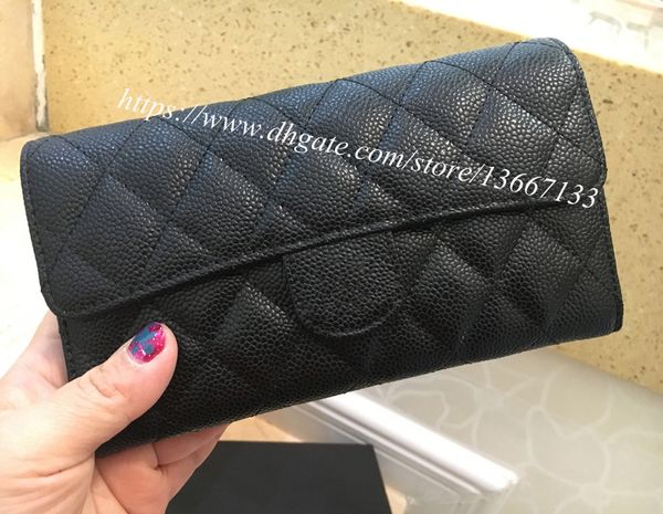 

2018 new de ign clutch wallet genuine leather black caviar flap wallet card holder female long pur e with box
