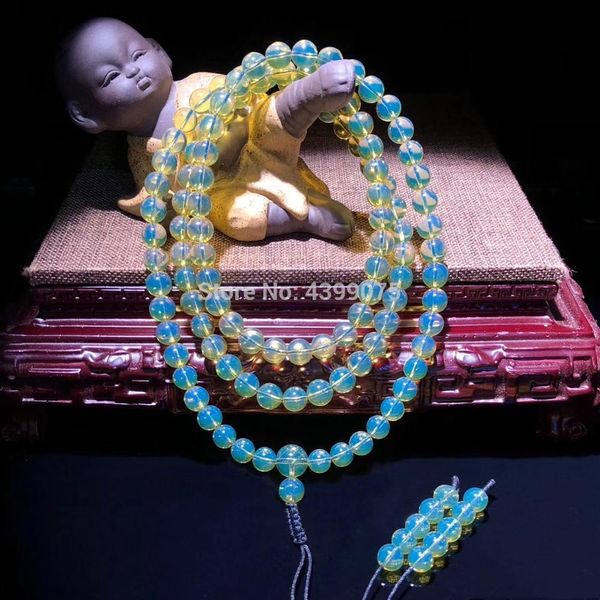 

wholesale 3a+natural mexican blue amber 108 prayer beads buddha mala 7mm+ beads certificated amber supplier prayer ing, Golden;silver