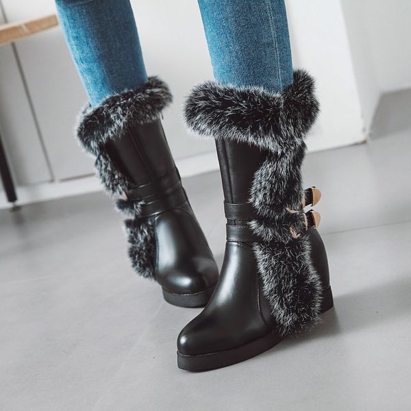 

s.romance snow boots 2018 size 34-43 women boots heels female round toe office lady shoes woman winter black white sb273
