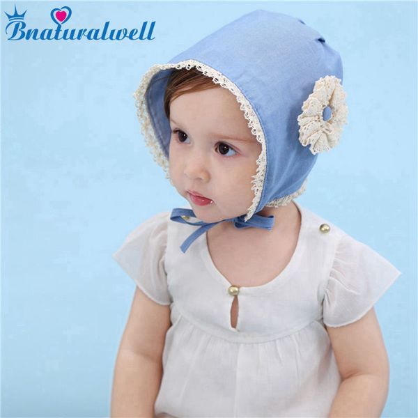 

bnaturalwell baby bonnet infant girls blue hat with flower sunbonnet baby spring christening hat handmade toddler sun h056, Yellow