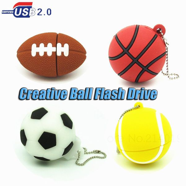 

cartoon football basketball tennis usb flash drive silicone sports ball pendrive storage device pen drive 4g 8g 16g 32g u disk