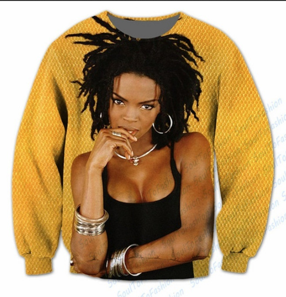 

wholesale-new fashion womens/mens lauryn hill funny 3d print casual crewneck sweatershirts szs017, Black