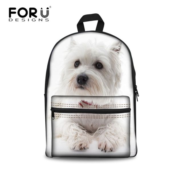 

forudesigns women backpac preppy school bags for teenage girls backpacks white west highland terrier dog printing schoolbag 2018