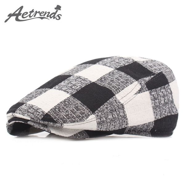 

aetrends] 2017 retro plaid hat men's berets vintage beret caps black gray blue colors z-5245, Blue;gray