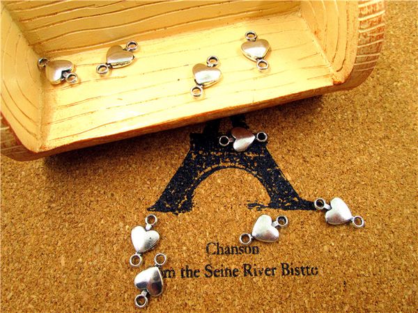 

90pcs--heart charms,antique tibetan silver mini heart connector link 8x15mm, Bronze;silver