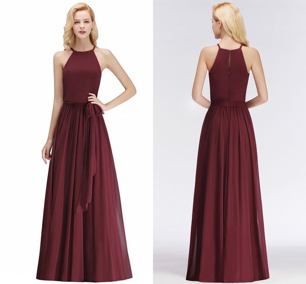 

burgundy 2018 bridesmaid dresses halter neck floor length pleats wedding guest dress maid of honor gowns 34 colors bm0035, White;pink