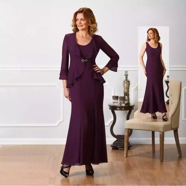 

chic chiffon plus size mother of the bride dresses jacket long sleeves a-line empire waist mother of groom dress floor length evening gowns, Black;red