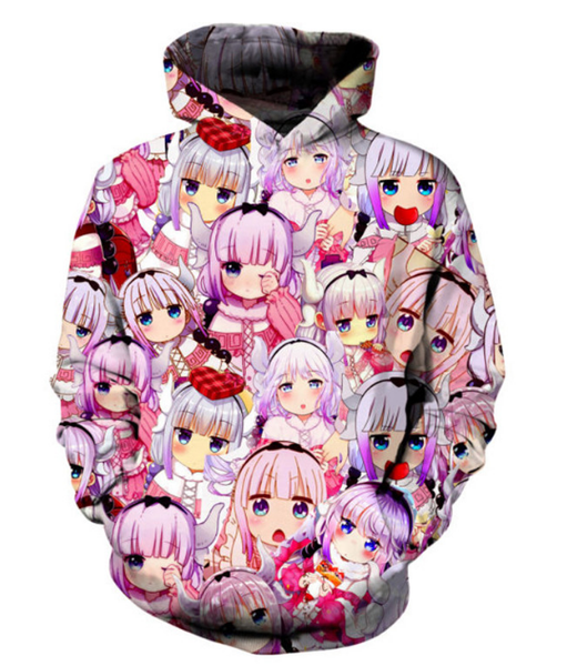

новые моды для женщин/мужчин милые аниме каваи канна камуи harajuku стиль смешные 3d печати случайные толстовки унисекс плюс размер kk194, Black