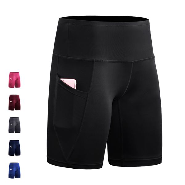 

women 6color bodybuilding shorts yoga jogger blank pocket shorts high elastic slim stretch stitching fast dry trousers qmf9032, Black;blue