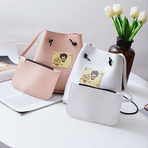 

heat sell 2018 soft leather women bag fshion cute bear shoulder bags small girl casual bags set handbag high quality