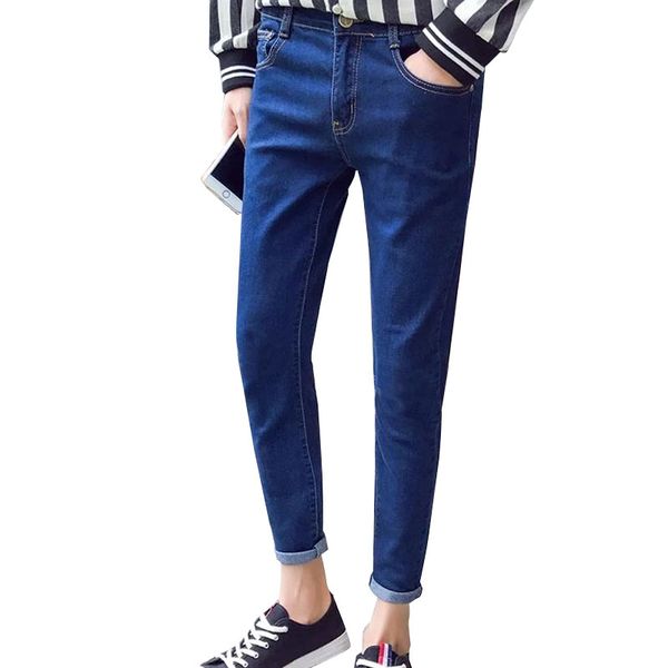 

slim men's stretch skinny jeans 2018 new fashion korean long trousers tight pants solid color nine pants gentleman cowboys blue