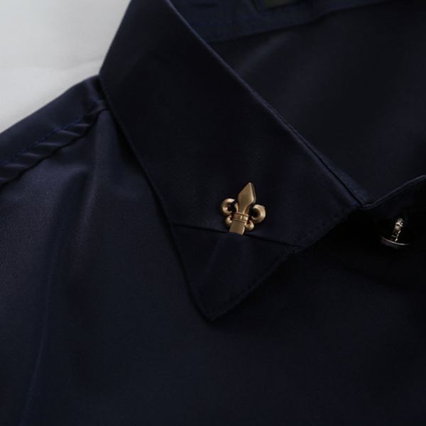 

dropshipping camisa masculina vintage badge decor collar mens dress shirts long sleeve slim fit casual social camisas masculinas, White;black