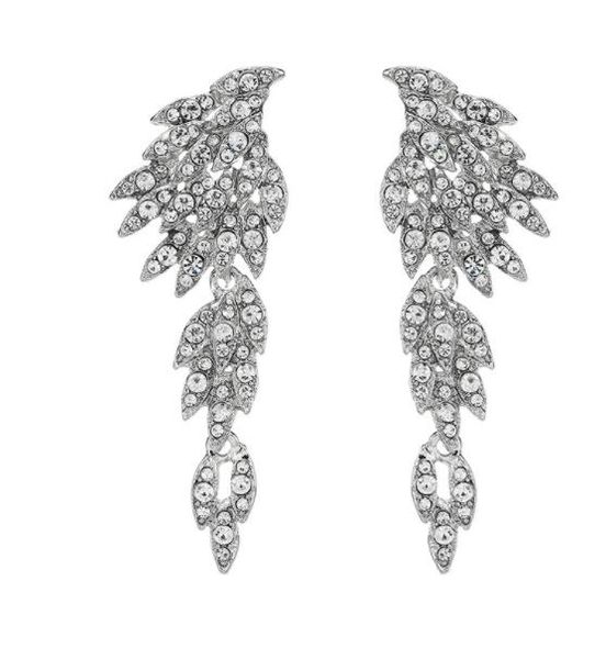 

fashion silver angel wings earrings girls alloy rhinestone bridal long dangler street shooting jewelry wholesale