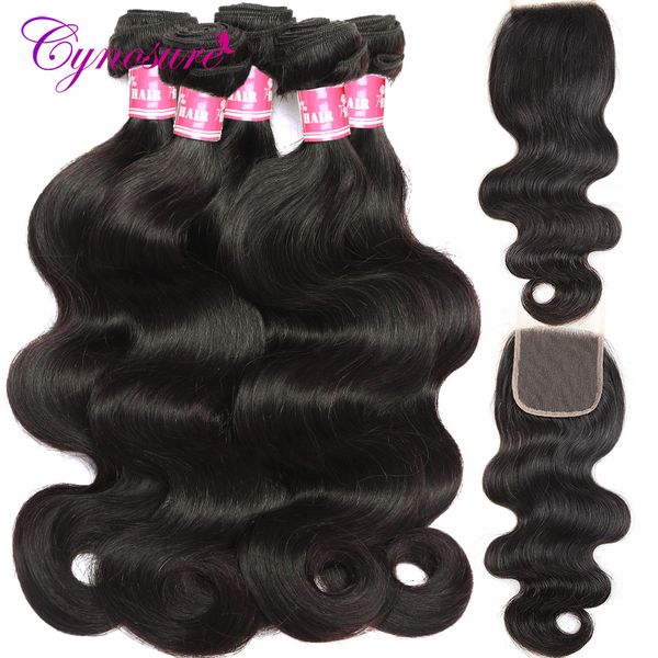 

cynosure human hair bundles with closure natural black peruvian hair body wave 3 bundles with lace closure non remy hair weave, Black;brown