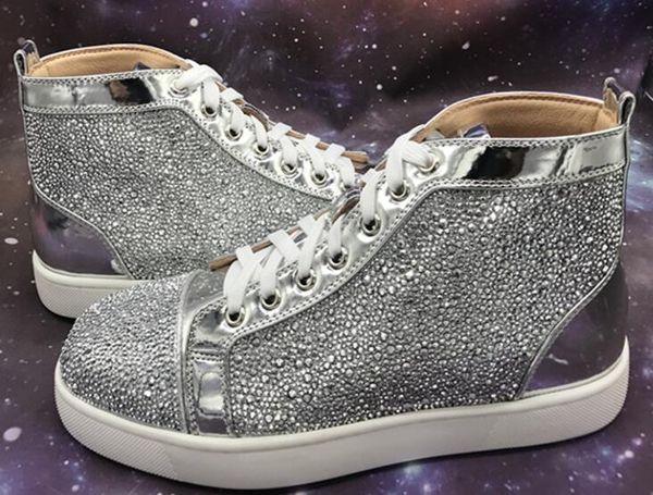 

скидка онлайн мужчины женщины rhinestone High Top обувь известный дизайнер бренд Red bottom кр