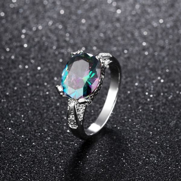 

color zircon ring for women crystal simple personality rainbow rings fashion jewelry stainless steel ornaments female gift, Golden;silver