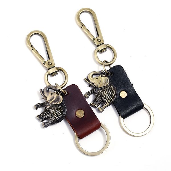 

new alloy elephant male ma'am automobile really cowhide pendant small gift leather gothic key chain, Silver