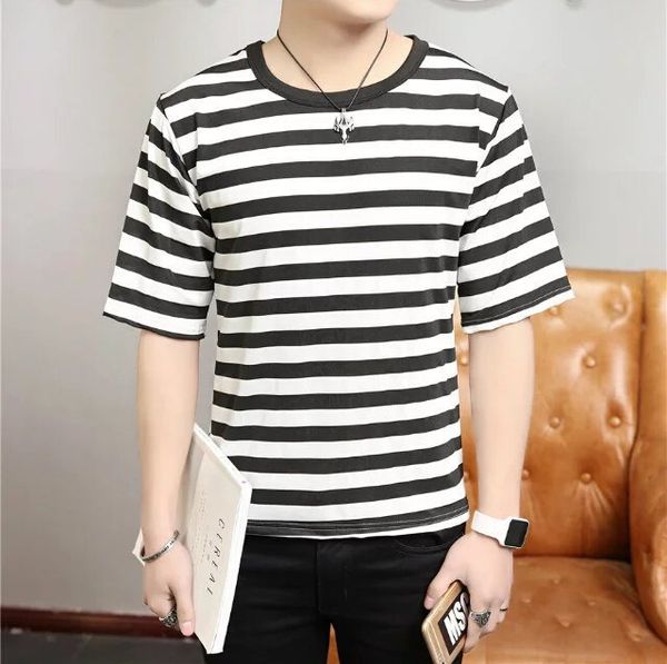 

Mens Tee Crew Neck Short Sleeve Strip T-shirts Summer New Casual Cotton Tops