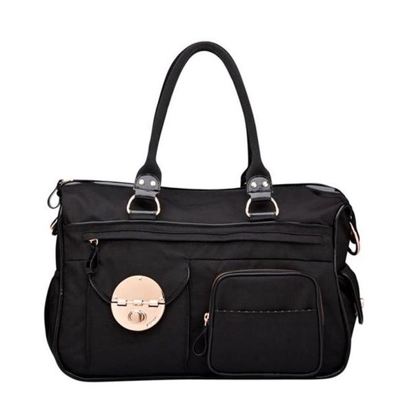 

Mimco fa hion women turnlock babybag black ro e gold and gunmetal color nylon lucid baby bag