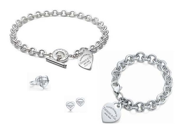 

Celebrity de ign letter 925 ilver ring bracelet earring necklace ilverware metal heart haped jewelery et 3pc with box, Black