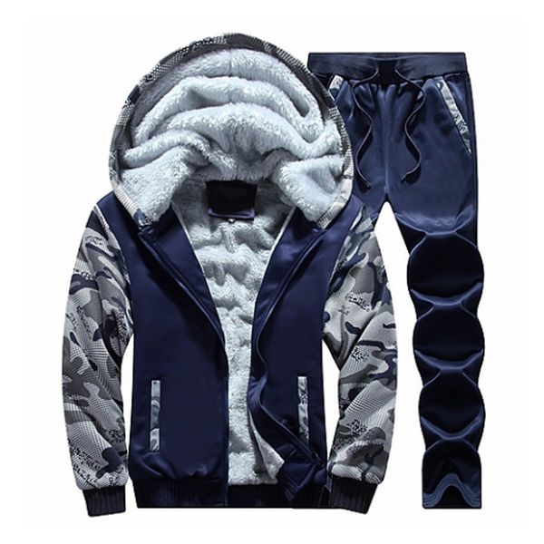 

толстовки мужчины tracksuit набор зимний руно капюшон куртки + брюки 2 piece set толстовки спортивный костюм пальто sportset спортивная xxxx, Gray