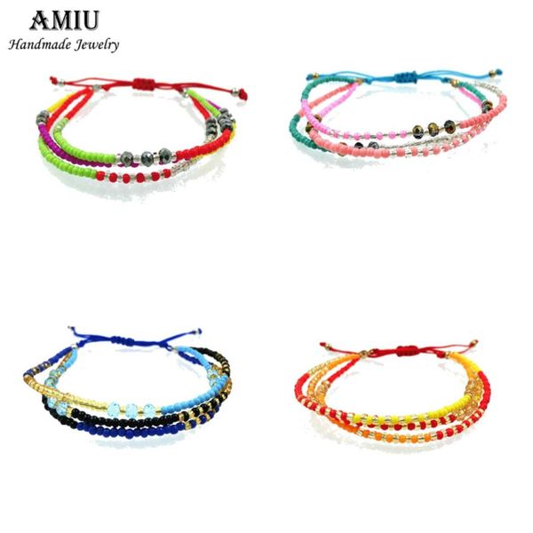 

amiu handmade hippy seed beads handmade friendship bracelet charm crystal glass beads bracelets for women men dropshipping 2018, Black